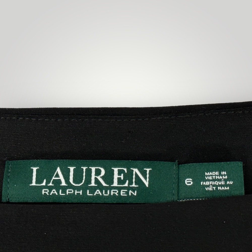 Ralph Lauren Black Dress Size 6 Ruched Waist-Mesh Neckline Cocktail Party - Picture 5 of 5